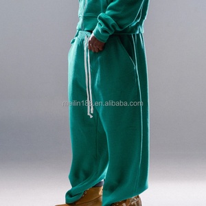 Clothing Custom Blank Waffle Knit Sweat Suits Two Piece Jogging Suit Heavyweight Straight Leg Baggy Sweatpants and Hoodie <b>Set</b> - Product Image 3