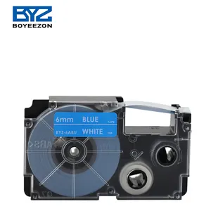 カシオezラベルプリンターに使用されるBYZ-6ABU x 8mホワイトオンブルー互換ラベルテープ