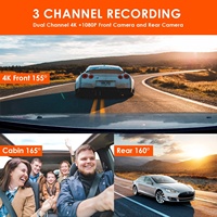 Caméra de voiture 3 canaux enregistreur de conduite à l'intérieur de la voiture Dv avec WIFI GPS Vision de nuit DashCam avant et arrière 4K Dash Cam