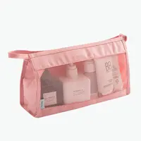 Roze Mesh Doek Organische Make-Up Tas Reizen Grote Capaciteit Opknoping Wassen Bad Tas Voor Vrouwen Mannen