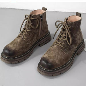 Automne printemps hommes <span class=keywords><strong>bottes</strong></span> en cuir décontractées à la mode grande taille fermeture éclair latérale tirant loquet travail <span class=keywords><strong>moto</strong></span> chaussures doublure en cuir véritable - Product Image 4