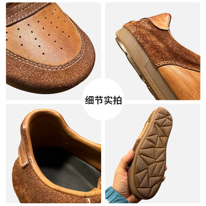 Qinhong Kuqi Men's Brown Leather Lace-up Casual <b>Shoes</b> Low Heel <b>Soft</b> Sole Breathable Walking Style <b>Shoes</b> - Product Image 5