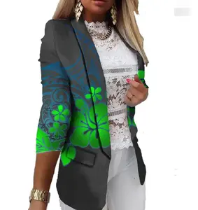 Top Quality Polynesian Island Design Fluorescent Green Blazer Formal Office Wear Hawaii Long Sleeve Womens Suit Custom Wholesale