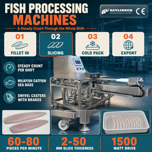 Planta Exportadora Máquina para Rebanar Pescado Acero Inoxidable 304 Ruedas Giratorias Corte en Bisel Lubina Sabalote Corte Fino - Product Image 1