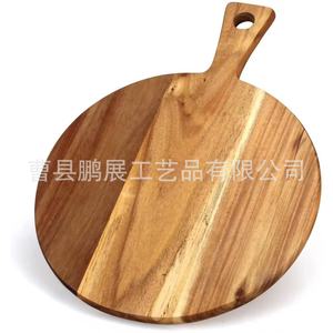 Tabla de cortar redonda de madera de acacia con asa para servir pizza y carne - Product Image 5
