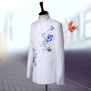 Traje de Hombre Bordado, Traje Casual Estilo Zhongshan, Azul y Blanco Porcelana, <span class=keywords><strong>Ropa</strong></span> para Presentaciones en Escenario - Product Image 2