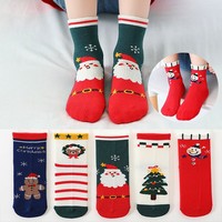 Vente en gros de chaussettes de Noël en coton à rayures rouges Happy New Year pour enfants