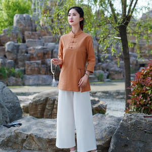 <span class=keywords><strong>Tenue</strong></span> de travail rétro <span class=keywords><strong>chinoise</strong></span> pour salon de beauté, centre de bien-être, costume Tang pour femmes, mélange coton-lin, vêtements de méditation Zen, modèle 2409 - Product Image 2