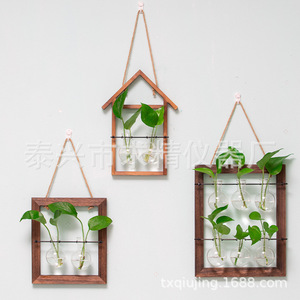 Seeking Excellence Wall Mounted Hydroponic <b>Plant</b> Display <b>Frame</b> Wooden With Glass Vases For Indoor Decor - Product Image 2