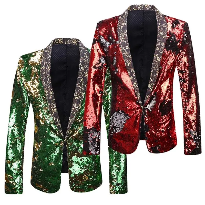 Giacche di paillettes rosse di lusso da uomo Blazer di strass abiti Hip-Hop Showtime Show abbigliamento DJ abbigliamento giacca blu