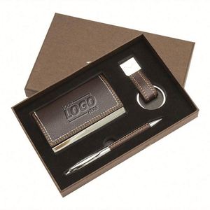 Executive <b>Gift</b> <b>Set</b>: Personalized Business Card Holder, Pen & Keychain - Branded Corporate <b>Gifts</b> - Product Image 1