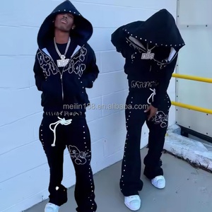 Conjunto de Sudadera y Pantalones Deportivos Personalizados de Fabricante, Sudadera con Capucha de Doble Cintura y Pedrería, Pantalones Deportivos Anchos y Holgados, Chándal Oversize para Hombre - Product Image 1