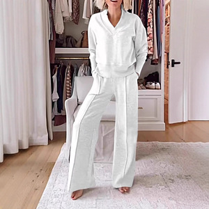 Ensemble décontracté pour femmes, sweat-shirt à manches longues et col en v, pantalon de couleur unie, Smlxl2xl3xl4xl5xl, Europe, Amérique, Asie du Sud-Est - Product Image 1