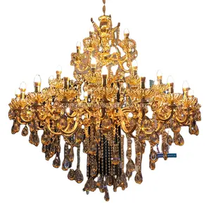 Di lusso grande K9 dorato lampadario di cristallo grande hotel lobby ambra lampada di cristallo per la sala