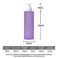 Bouteille pompe PET givrée violette 300 ml pour shampoing, gel douche, lotion, sérum de soin, crème visage, avec logo personnalisé, rechargeable et anti-fuite