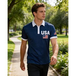 Polo personnalisé pour homme avec drapeau américain, manches courtes, séchage rapide, chemise de golf patriotique, Jour de l'Indépendance, 4 juillet - Product Image 2