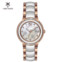 TIME TOKEN Bracelet en céramique Dames Montres Marques De Luxe Femmes Diamant Montre Rose Montres À Quartz Lumineux Reloj Para Dama