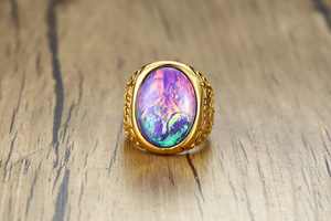 Anillo ovalado de acero inoxidable y oro de alta calidad <span class=keywords><strong>para</strong></span> hombre, Gema grande preciosa, Ópalo - Product Image 6