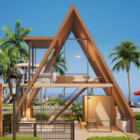 Cabane en bois moderne de type conteneur Airbnb, maison triangulaire en kit A-Frame, 2 chambres, structure en acier préfabriquée de luxe sur mesure, cuisine