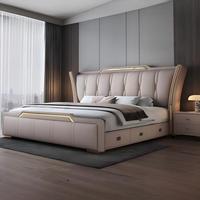 Ensemble de lit de rangement pas cher, meubles de chambre à coucher, lit en cuir de luxe léger italien, cadre de lit moderne rembourré, ensemble de lit king-size moderne pour la maison