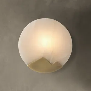 Design moderno pietra nuvolosa semplice applique da parete in rame di lusso soggiorno comodino luna ottone lampada da parete in marmo luci