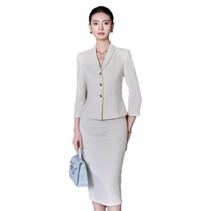 Elegant Women Work Uniform Suit Set Three-Quarter Sleeve Black Polyester Anti-Wrinkle Spring 2025 Office Professional Wear - Product Image 5