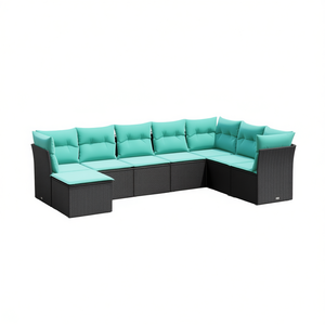 ชุดโซฟาลานบ้านหวายโพลีสีดำ 8 ชิ้นพร้อมเบาะรองนั่ง เฟอร์นิเจอร์กลางแจ้ง สไตล์ร่วมสมัย ที่นั่ง 8 คน - Product Image 1