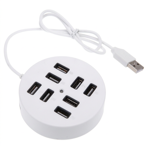 Hub USB 2.0 rond à 8 ports, adaptateur d'extension pour ordinateur avec corps en plastique, en stock, pas de prise requise - Product Image 1