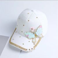 Casquette de baseball 6 panneaux en PVC pour femme, avec sequins papillon, strass, design à deux anneaux, finition brillante, style coréen, polyvalente