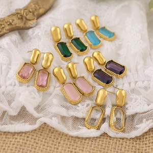 18K Gold PVD Plated <strong>Stainless</strong> <strong>Steel</strong> Drop Earrings for Women New Design Oval Colored Zircon Trendy Fashion <strong>Jewelry</strong> for Gift - Product Image 2