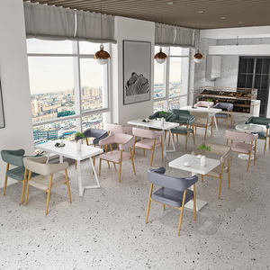 Meubles de café modernes personnalisables, ensemble table et chaises pour restaurant de restauration rapide avec table blanche et canapé en cuir - Product Image 4