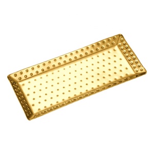 Bandeja Ovalada de Acero Inoxidable de 9.5 Pulgadas, con Incrustaciones Doradas de Lujo, Apta para Lavavajillas, Plato Decorativo para Servir Comida y Carne - Product Image 1