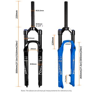 Horquilla de Aire para Bicicleta de Montaña TOSEEK con Ajuste de Rebote y Bloqueo Manual para Ruedas de 26, 27.5 y <span class=keywords><strong>29</strong></span> <span class=keywords><strong>Pulgadas</strong></span>, Dirección Cónica, 100x9mm, Construcción en Aleación - Product Image 3