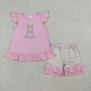 Conjunto de 2 Piezas de Ropa para Niña Pequeña con Bordado de Conejo de Pascua RTS, 95% Algodón, 5% Elastano, Ropa de Boutique, Ropa para Hermanas - Product Image 4