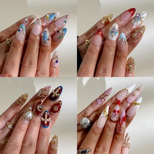 <span class=keywords><strong>Uñas</strong></span> Postizas <span class=keywords><strong>Acrílicas</strong></span> de Lujo Personalizadas de Alta Calidad, Estilo Francés, Cobertura Completa, Forma Almendrada, Hechas a Mano, <span class=keywords><strong>Uñas</strong></span> Artificiales Coloridas con Diamantes - Product Image 2