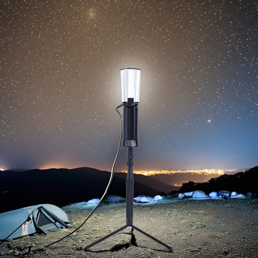 Adjustable-angle 4-leaf Camping Lamps 3000K-6500K Rechargeable 12Ah Lithium Battery Camping Light with Aluminum Alloy Tripod