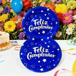 Vajilla Desechable de Color Brillante para Fiestas, Platos de Papel con Lámina Dorada Española para Actividades, <span class=keywords><strong>Cumpleaños</strong></span>, Reuniones de Amigos - Product Image 2