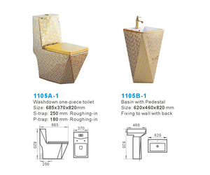 Set <span class=keywords><strong>doccia</strong></span> WC e lavabo in ceramica placcata oro Design moderno - Product Image 4