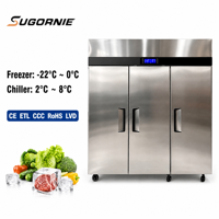 Congélateur vertical commercial 3 portes 1350L en acier inoxydable 304, réfrigérateur à ouverture frontale, refroidissement par ventilateur, sans givre, pour cuisine de restaurant