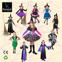 Costume d'Halloween pour fille sorcière à pois colorés, robe de fête pour enfants avec chapeau, tenue de scène