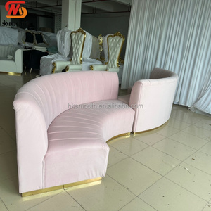 Hot-selling Pink Velvet Wave Spliced Party Couch with <b>Gold</b> Base Customized Fabric Round Wedding Reception Furniture - Product Image 3