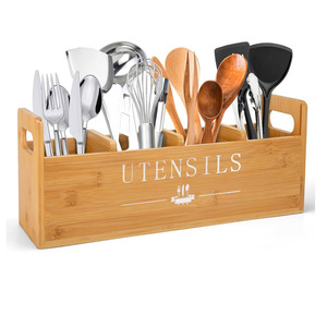 Bamboo Utensil Organizer Rectangular 18L <b>Storage</b> <b>Box</b> For <b>Kitchen</b> Countertop Eco Friendly Desktop Organizers - Product Image 1