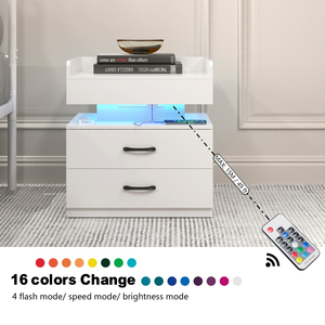 Nightstand With Adjustable <b>Led</b> Strip Light 2 Drawers Large Storage Space <b>Bedside</b> <b>Table</b> Coffee <b>Table</b> - Product Image 3