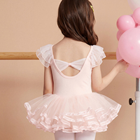 Maillot de Ballet para Niñas, Tutú con Doble Volante en las Mangas, Lazo Delantero y Trasero, Falda de Baile para Niñas Pequeñas, Vestido de Entrenamiento
