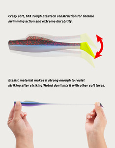 Señuelo de Pesca Artificial, Cebo Suave con Cola en T, 6 Piezas, 60 mm, 2.3 g, Perca, Mandarín, <span class=keywords><strong>Zman</strong></span>, Cola de Paleta Flotante, Cebo Suave de TPE - Product Image 5