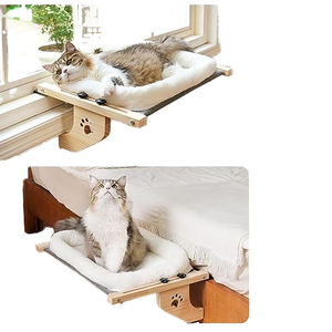Posatoio regolabile per finestre in legno grandi gatti per interni con davanzale per finestre con amaca per gatti e comodi posti a sedere sul davanzale - Product Image 6