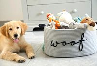 Panier à jouets pour chien Woof durable avec poignées Paniers tissés pour animaux de compagnie Boîte de rangement pour organiser les jouets pour chiots Couvertures Accessoires