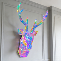 Décoration Murale Tête de Cerf Arc-en-ciel, Lumière USB RVB Iridescente en PET, Sculpture Moderne de Noël avec Bois de Cerf, Décoration pour Maison, Hôtel, Cadeau, Présentoir