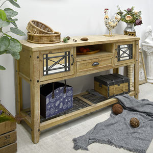 Console longue en bois massif sculpté, design rustique et antique, pour entrée, hôtel, salon - Product Image 3