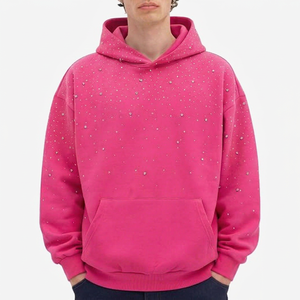 Sudadera con Capucha Rosa con Pedrería para Hombre, Estilo Casual Oversize, Algodón French Terry, Diseño de Puntos, Corte Regular, Estilo Otoñal - Product Image 1